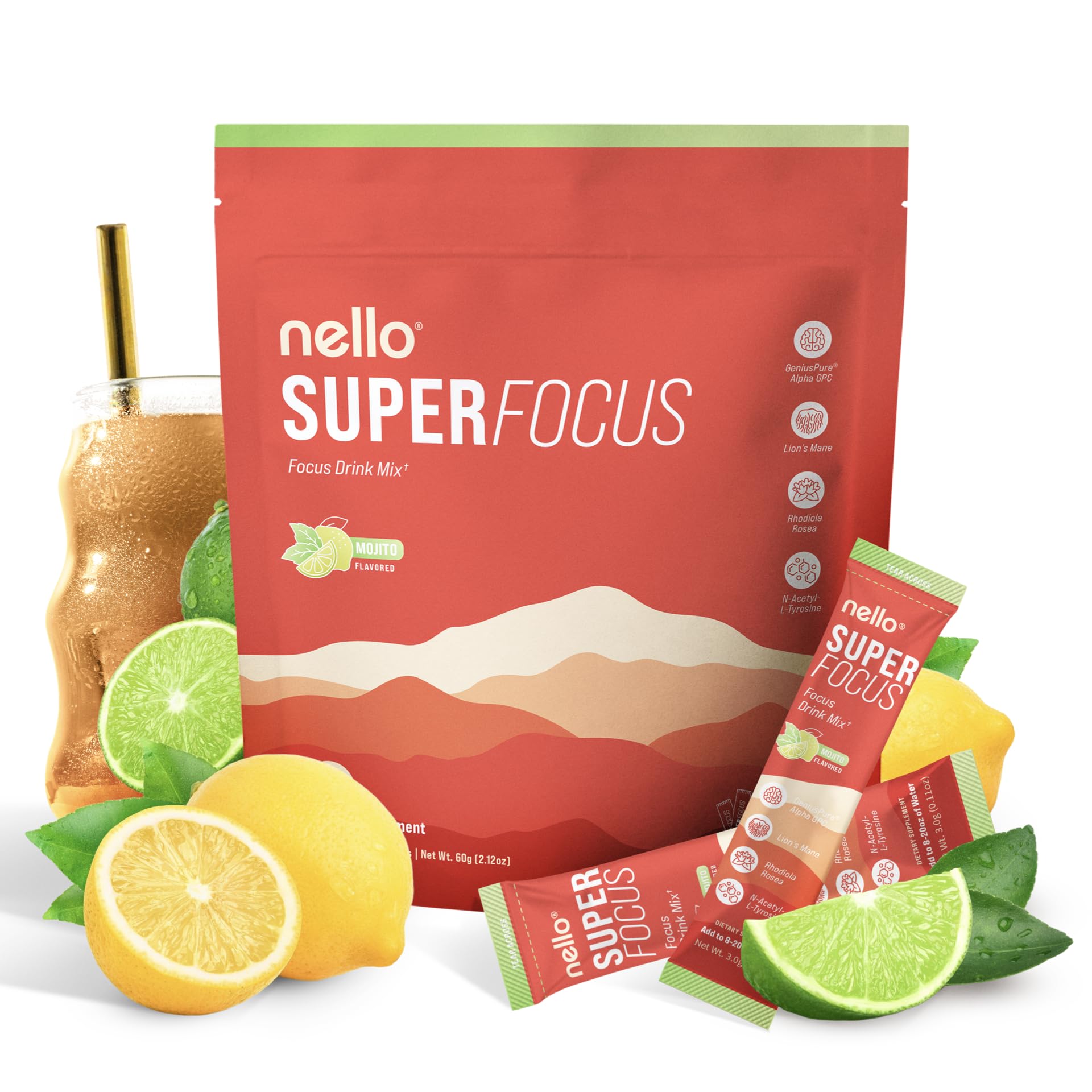 Amazon.com: Nello Superfocus Mojito – Nootropic Focus Drink Mix